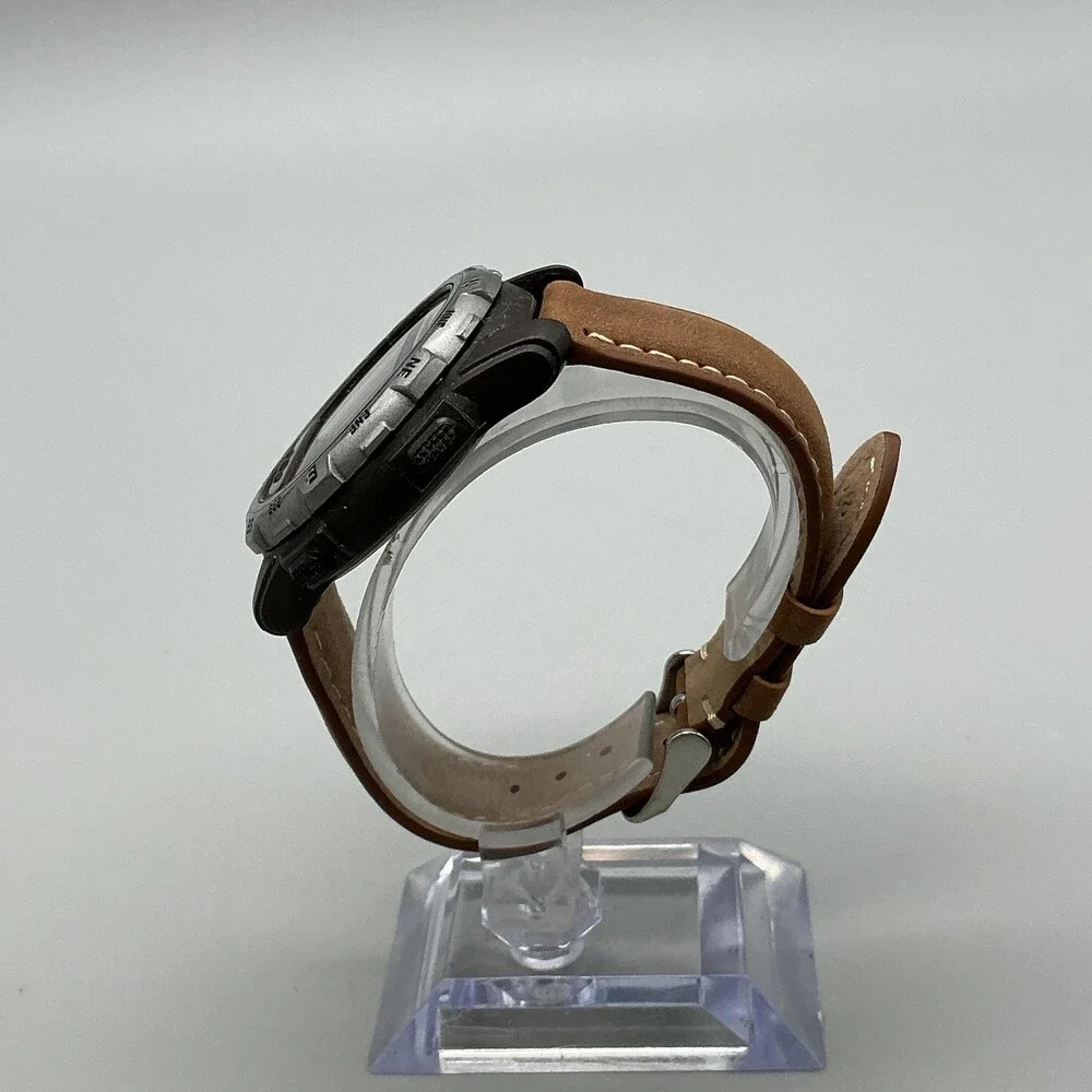 Timex Expedition Mens Watch 42mm Green Digital Brown Leather Compass New Battery